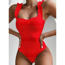 Charger l&#39;image dans la galerie, Couleur Unie À Bretelles Sexy Une Pièce Maillots De Bain Rouge / S