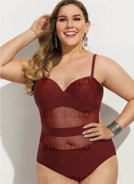 Couleur Unie À Bretelles Sexy Une Pièce Maillots De Bain Rouge / Xl