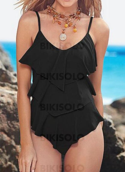 Couleur Unie À Bretelles Sexy Vintage Une Pièce Maillots De Bain