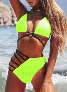 Couleur Unie Bandage Col V Sexy Jolis Classique Bikinis Maillots De Bain Vert / S