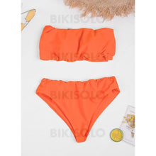 Charger l&#39;image dans la galerie, Couleur Unie Bandeau Sans Bretelle Sexy Bikinis Maillots De Bain Rouge / S