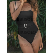 Charger l&#39;image dans la galerie, Couleur Unie Bandeau Sans Bretelle Sexy Élégante Une Pièce Maillots De Bain