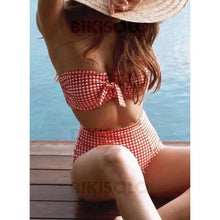 Charger l&#39;image dans la galerie, Couleur Unie Bandeau Taille Haute Sans Bretelle Sexy Bikinis Maillots De Bain