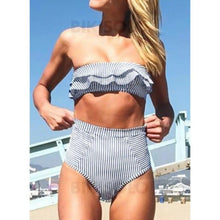 Charger l&#39;image dans la galerie, Couleur Unie Bandeau Taille Haute Sans Bretelle Sexy Bikinis Maillots De Bain
