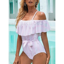 Charger l&#39;image dans la galerie, Couleur Unie Bowknot À Bretelles Sexy Accrocheur Une Pièce Maillots De Bain