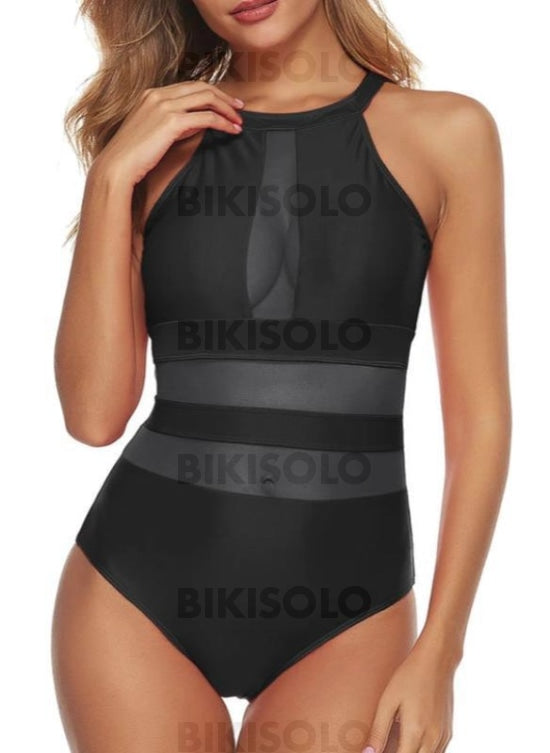 Couleur Unie Col Rond Haut Sexy Une Pièce Maillots De Bain Noir / S