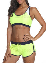 Charger l&#39;image dans la galerie, Couleur Unie Col Rond Sports Bikini Maillots De Bain Bikinis