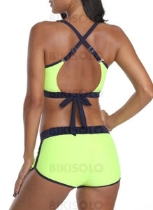 Couleur Unie Col Rond Sports Bikini Maillots De Bain Bikinis