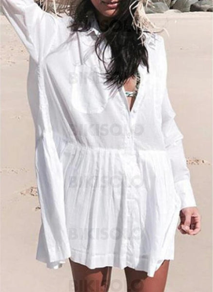 Couleur Unie Col V Bohème Tenues De Plage Maillots De Bain Blanc / Taille Libre