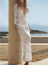 Charger l&#39;image dans la galerie, Couleur Unie Col V Bohème Tenues De Plage Maillots De Bain Blanc / Taille Libre