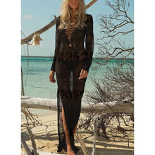 Charger l&#39;image dans la galerie, Couleur Unie Col V Bohème Tenues De Plage Maillots De Bain Noir / Taille Libre