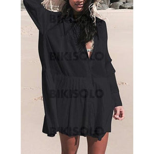Couleur Unie Col V Bohème Tenues De Plage Maillots De Bain Noir / Taille Libre