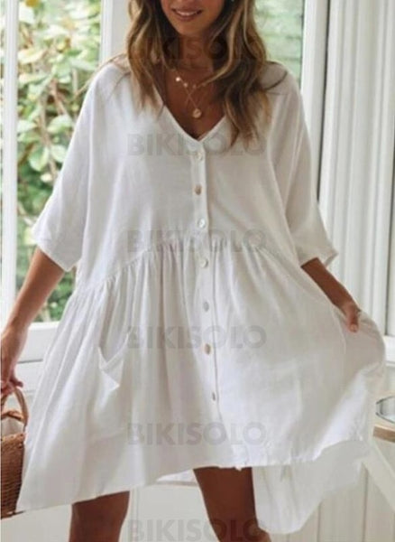 Couleur Unie Col V Élégante Classique Tenues De Plage Maillots De Bain Blanc / Taille Libre