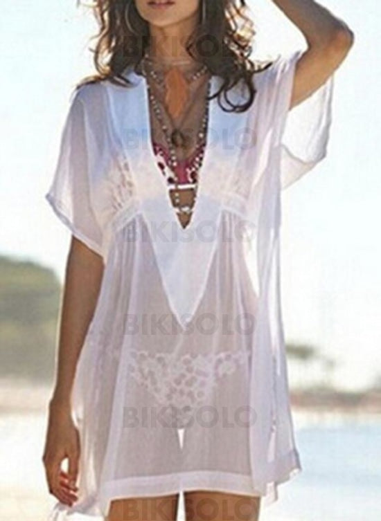 Couleur Unie Col V Élégante Grande Taille Tenues De Plage Maillots De Bain