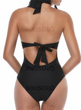 Charger l&#39;image dans la galerie, Couleur Unie Col V Sexy Grande Taille Une Pièce Maillots De Bain
