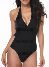 Charger l&#39;image dans la galerie, Couleur Unie Col V Sexy Grande Taille Une Pièce Maillots De Bain