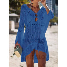 Charger l&#39;image dans la galerie, Couleur Unie Col V Sexy Tenues De Plage Maillots De Bain Bleu / Taille Libre