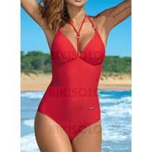 Charger l&#39;image dans la galerie, Couleur Unie Col V Sexy Une Pièce Maillots De Bain Rouge / M