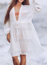 Charger l&#39;image dans la galerie, Couleur Unie Cordon De Serrage Col V Sexy Tenues Plage Maillots De Bain
