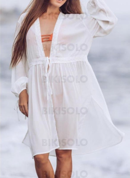 Couleur Unie Cordon De Serrage Col V Sexy Tenues Plage Maillots De Bain
