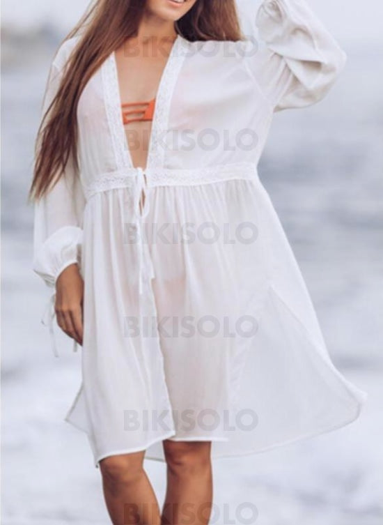 Couleur Unie Cordon De Serrage Col V Sexy Tenues Plage Maillots De Bain