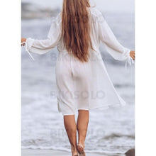 Charger l&#39;image dans la galerie, Couleur Unie Cordon De Serrage Col V Sexy Tenues Plage Maillots De Bain