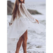 Charger l&#39;image dans la galerie, Couleur Unie Cordon De Serrage Col V Sexy Tenues Plage Maillots De Bain