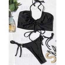 Charger l&#39;image dans la galerie, Couleur Unie Cordon De Serrage Dos Nu Sexy Jolis Classique Bikinis Maillots De Bain