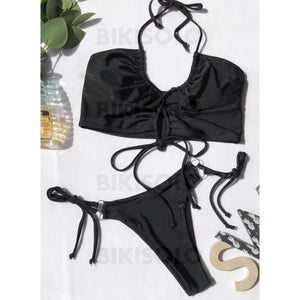 Couleur Unie Cordon De Serrage Dos Nu Sexy Jolis Classique Bikinis Maillots De Bain