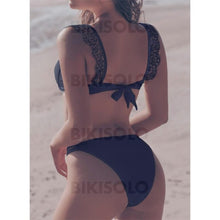 Charger l&#39;image dans la galerie, Couleur Unie Cordon De Serrage Jambe Haute À Bretelles Sexy Élégante Bikinis Maillots De Bain