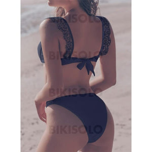 Couleur Unie Cordon De Serrage Jambe Haute À Bretelles Sexy Élégante Bikinis Maillots De Bain