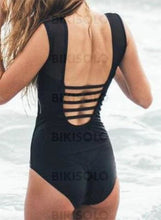 Charger l&#39;image dans la galerie, Couleur Unie Coupe Haute À Bretelles Col Haut Sexy Une Pièce Maillots De Bain