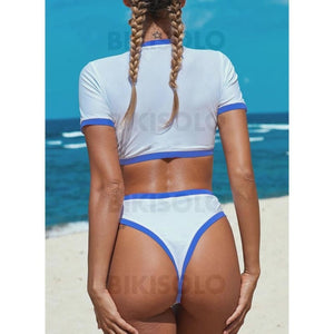 Couleur Unie Coupe Haute Col Rond Haut Sexy Sports Bikinis Maillots De Bain