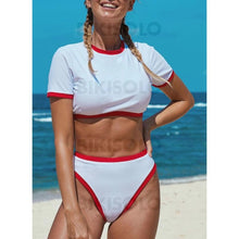 Charger l&#39;image dans la galerie, Couleur Unie Coupe Haute Col Rond Haut Sexy Sports Bikinis Maillots De Bain