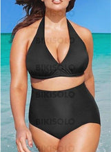 Charger l&#39;image dans la galerie, Couleur Unie Coupe Haute Dos Nu Col V Sexy Élégante Grande Taille Bikinis Maillots De Bain