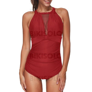 Couleur Unie Coupe Haute Dos Nu Sexy Une Pièce Maillots De Bain Rouge / M