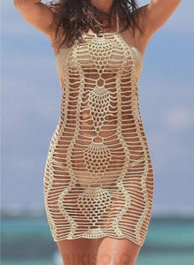 Couleur Unie Crochet Engrener Dos Nu Boho Tenues De Plage Maillots De Bain Kaki / S