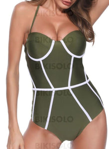 Couleur Unie Dos Nu Classique Une Pièce Maillots De Bain Vert Militaire / S Piece