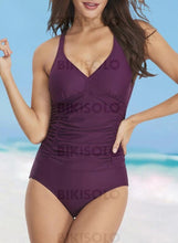 Charger l&#39;image dans la galerie, Couleur Unie Dos Nu Col V Sexy Frais Une Pièce Maillots De Bain