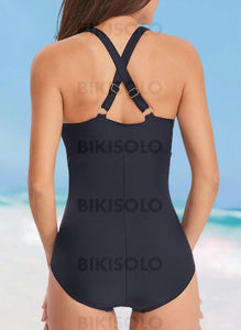 Couleur Unie Dos Nu Col V Sexy Frais Une Pièce Maillots De Bain