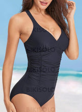 Charger l&#39;image dans la galerie, Couleur Unie Dos Nu Col V Sexy Frais Une Pièce Maillots De Bain