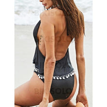 Charger l&#39;image dans la galerie, Couleur Unie Dos Nu Nu Col V Sexy Jolis Attrayant Grande Taille Une Pièce Maillots De Bain