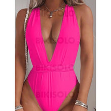 Charger l&#39;image dans la galerie, Couleur Unie Dos Nu Col V Sexy Une Pièce Maillots De Bain