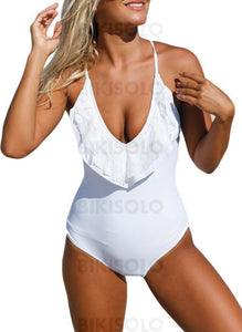 Couleur Unie Dos Nu Élégante Une Pièce Maillots De Bain Blanc / S