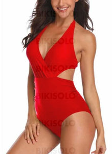 Couleur Unie Dos Nu Élégante Une Pièce Maillots De Bain Rouge / S Piece