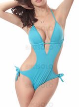 Charger l&#39;image dans la galerie, Couleur Unie Dos Nu Sexy Une Pièce Maillots De Bain Bleu / Taille Libre