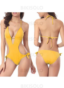 Couleur Unie Dos Nu Sexy Une Pièce Maillots De Bain Jaune / Taille Libre