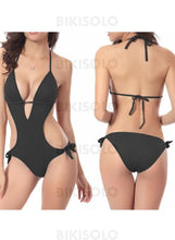 Charger l&#39;image dans la galerie, Couleur Unie Dos Nu Sexy Une Pièce Maillots De Bain Noir / Taille Libre