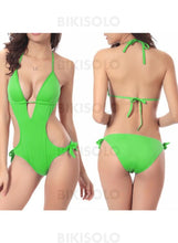 Charger l&#39;image dans la galerie, Couleur Unie Dos Nu Sexy Une Pièce Maillots De Bain Vert / Taille Libre