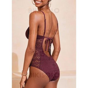 Couleur Unie Engrener À Bretelles Col V Sexy Attrayant Une Pièce Maillots De Bain